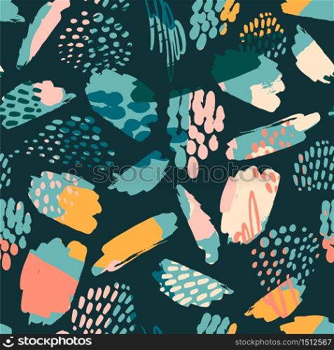 Abstract artistic seamless pattern with trendy hand drawn textures, spots, brush strokes. Modern abstract design for paper, cover, fabric, interior decor and other users.. Abstract artistic seamless pattern with trendy hand drawn textures, spots, brush strokes