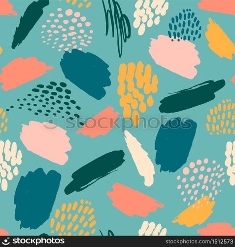 Abstract artistic seamless pattern with trendy hand drawn textures, spots, brush strokes. Modern abstract design for paper, cover, fabric, interior decor and other users.. Abstract artistic seamless pattern with trendy hand drawn textures, spots, brush strokes.