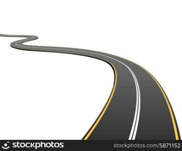 Abstract asphalt road going to the distance isolated on white background.