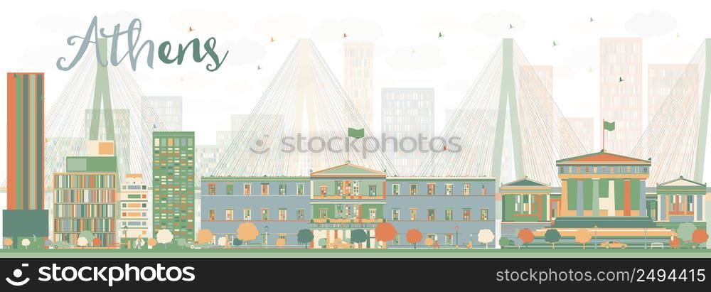Abstract Athens Skyline with Color Buildings. Vector Illustration. Business Travel and Tourism Concept with Historic Architecture. Image for Presentation Banner Placard and Web Site.