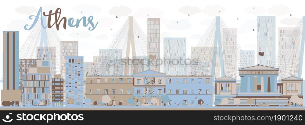 Abstract Athens Skyline with Color Buildings. Vector Illustration. Business and tourism concept. Image for presentation, banner, placard and web site