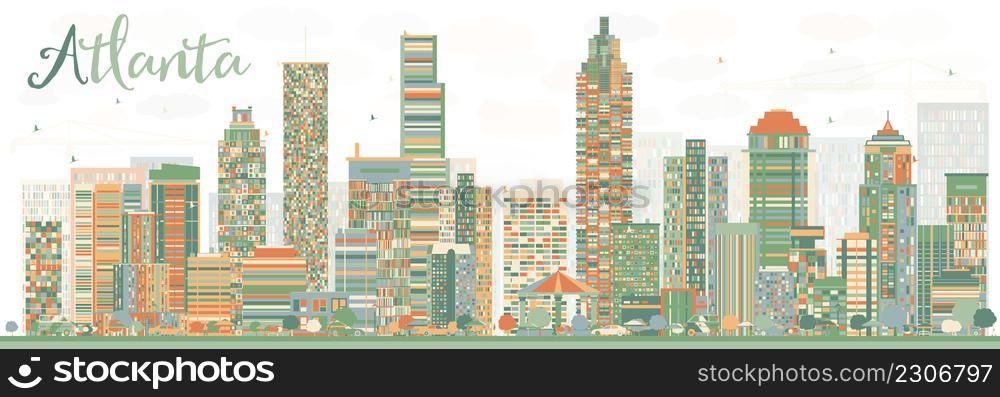 Abstract Atlanta Skyline with Color Buildings. Vector Illustration. Business Travel and Tourism Concept with Modern Buildings. Image for Presentation Banner Placard and Web Site.