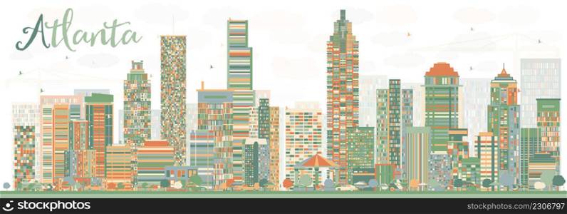 Abstract Atlanta Skyline with Color Buildings. Vector Illustration. Business Travel and Tourism Concept with Modern Buildings. Image for Presentation Banner Placard and Web Site.