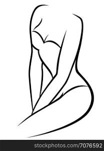 Abstract attractive graceful female body in underwear corset, stylized laconic vector outline