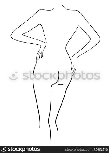 Abstract attractive graceful sender female body, view from the back, hand drawing vector artwork