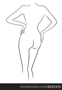 Abstract attractive graceful sender female body, view from the back, hand drawing vector artwork