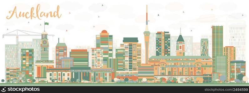 Abstract Auckland Skyline with Color Buildings. Vector Illustration. Business Travel and Tourism Concept with Modern Buildings. Image for Presentation Banner Placard and Web Site.