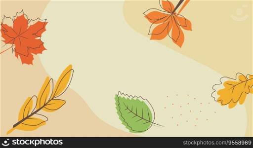 Abstract autumn background with different autumn leaves. Outlines and colored elements for design decorative in the autumn festival, header, banner, web, wall decoration, cards. Vector illustration.. Abstract autumn background with autumn leaves. Outlines and colored elements for design decorative in the autumn festival, header, banner, web, wall decoration, cards. Vector background illustration.