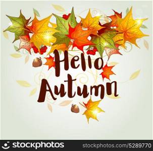 Abstract autumn background with falling maple leaves. Hand drawn vector illustration.