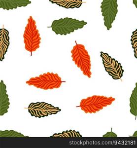 Abstract autumn leaves seamless pattern. Simple botanical leaf background. Retro decorative backdrop for fabric design, textile print, wrapping. Vector illustration. Abstract autumn leaves seamless pattern. Simple botanical leaf background.