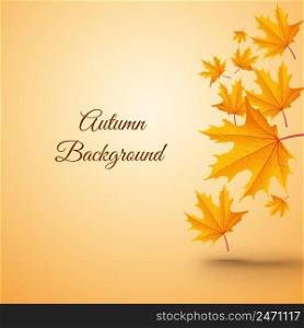 Abstract autumn realistic template with inscription and falling maple leaves on light orange background vector illustration. Abstract Autumn Realistic Template