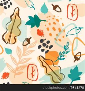 Abstract autumn seamless pattern with leaves. Decorative vector background