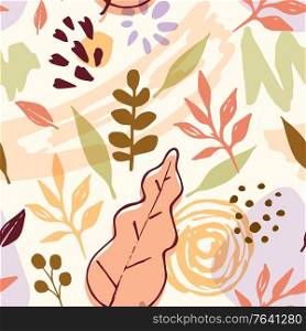 Abstract autumn seamless pattern with orange leaves. Decorative vector background