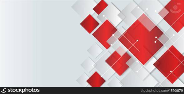 Abstract background 3D red, grey, squares shape overlapping. Vector illustration