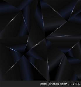 Abstract background black and blue low polygon shape with lighting. Geometric triangle pattern modern style. Vector illustration