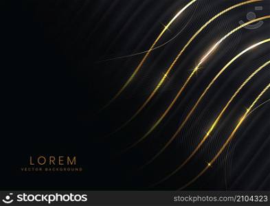 Abstract background black luxury template wave layer with golden elegant lines wave. Luxury concept design. Vector illustation