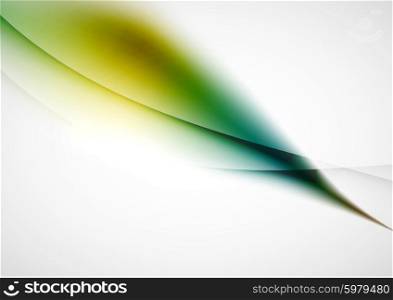 Abstract background, blurred green and blue wave lines in the air. Presentation or advertising layout design template