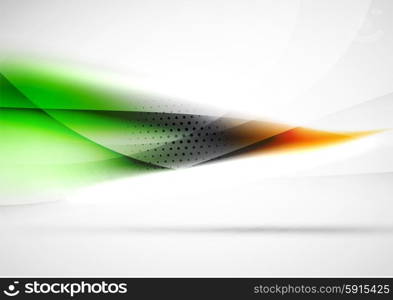 Abstract background, blurred green wave lines in the air. Presentation or advertising layout design template