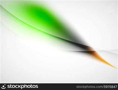 Abstract background, blurred green wave lines in the air. Presentation or advertising layout design template