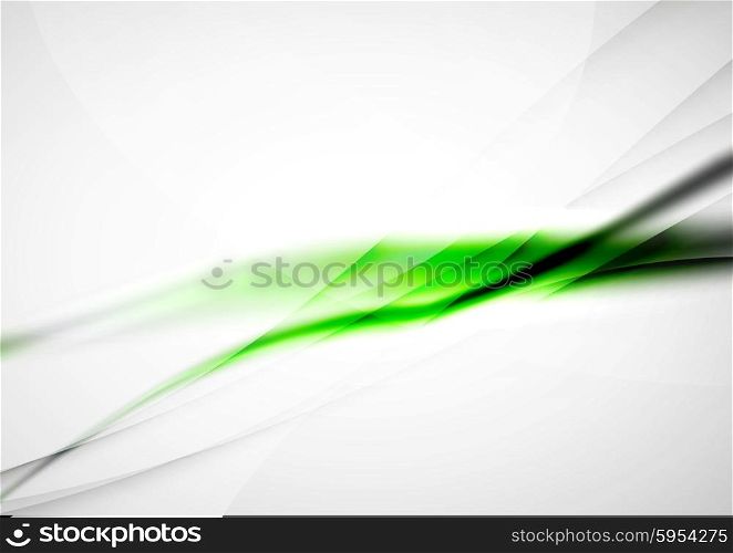 Abstract background, blurred green wave lines in the air. Presentation or advertising layout design template