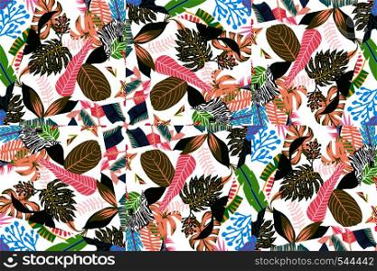 Abstract background composition tropical leaves and zebra. Beach flat wallpaper