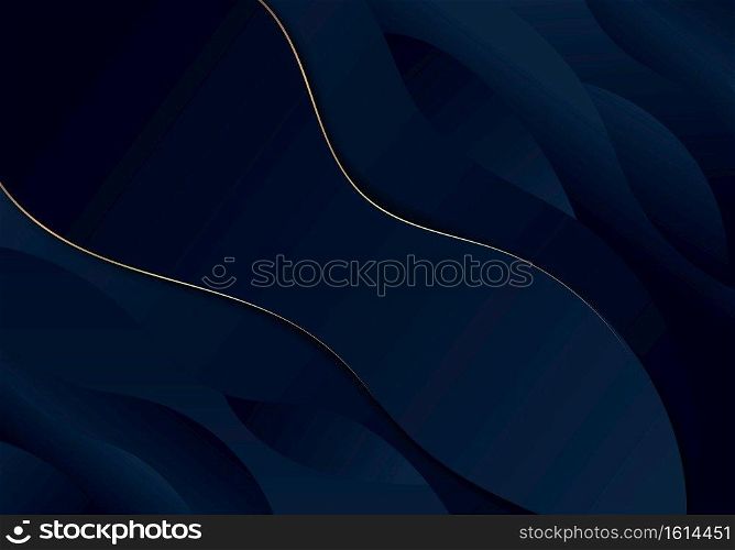 Abstract background dark blue wave with wavy gold line luxury syyle. Vector illustration