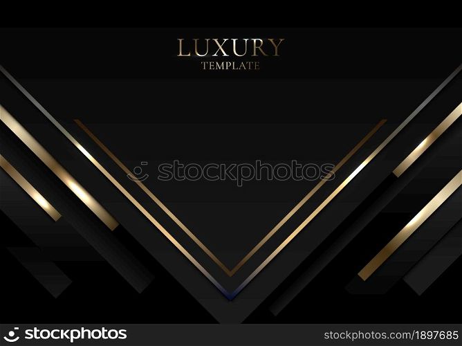 Abstract background elegant 3D black triangle with gold stripes line luxury style. Vector illustration