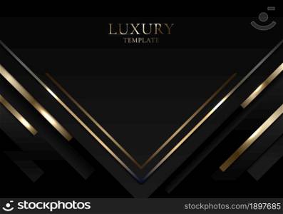 Abstract background elegant 3D black triangle with gold stripes line luxury style. Vector illustration