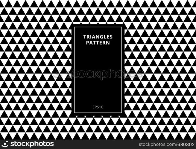 Abstract background elegant geometric seamless pattern made in black and white triangles with rectangle vertical frame copy space. Vector illustration