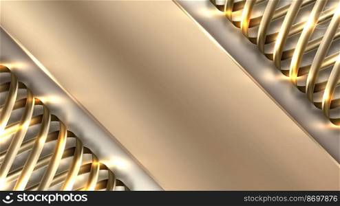 Abstract background elegant golden stripes with 3D gold lines spiral elements with glittering lighting effect decoration luxury style. Vector illustration