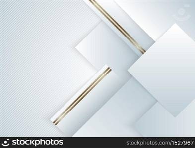 Abstract background elegant white and gray geometric square overlapping with golden line stripes. Luxury style. Vector illustration