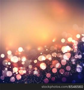 Abstract background. Festive elegant abstract background with bokeh lights. Abstract defocused christmas background. Festive elegant blue abstract background with bokeh lights