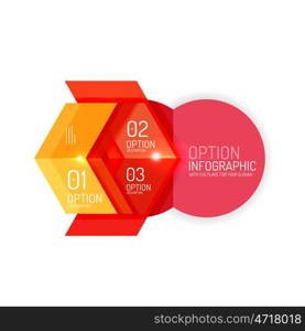 Abstract background, geometric infographic option templates. Vector colorful business presentation or data brochure layouts with sample text