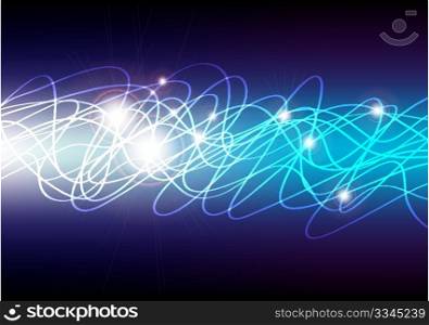Abstract Background - Glowing Waves on Dark Blue Gradient Background