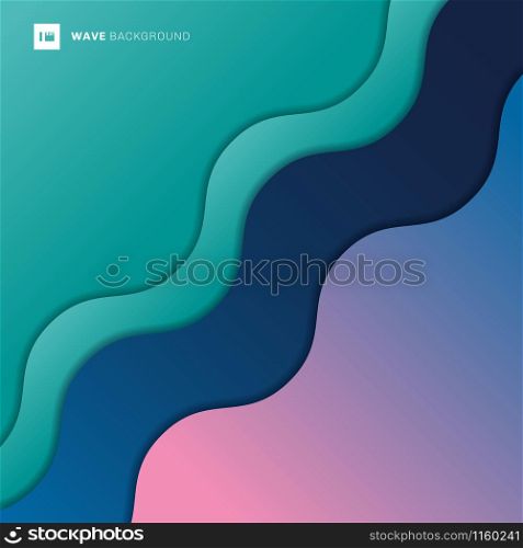 Abstract background green, blue, pink color diagonal waves layer. Minimal motion dynamic pattern design. Vector illustration