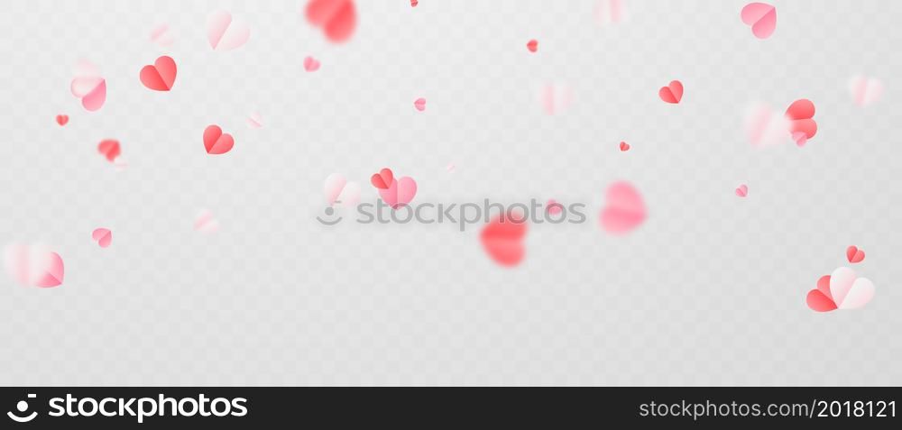 abstract background I adore On a white background, huge and small pink hearts are sprinkled for Valentine&rsquo;s Day.