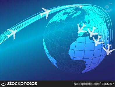 Abstract Background - Illustration of Globe and Flying Airplanes