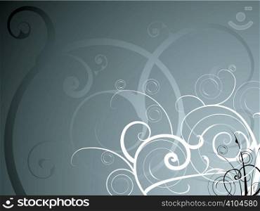 Abstract background in silver and white with a flowing floral theme
