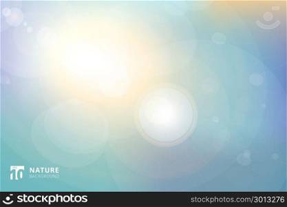 Abstract background landscape nature sunrise green color tone with bokeh and flare. vector illustration