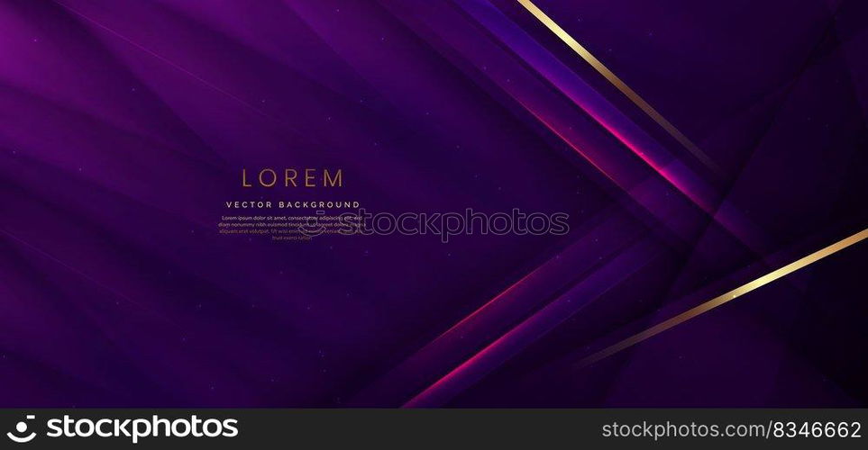 Abstract background luxury dark purple elegant geometric diagonal with gold lighting effect and sparkling with copy space for text. Template premium award design. Vector illustration