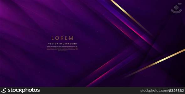 Abstract background luxury dark purple elegant geometric diagonal with gold lighting effect and sparkling with copy space for text. Template premium award design. Vector illustration