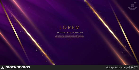 Abstract background luxury dark purple elegant geometric diagonal with gold lighting effect and sparkling with copy space for text. Template premium award design. Vector illustration