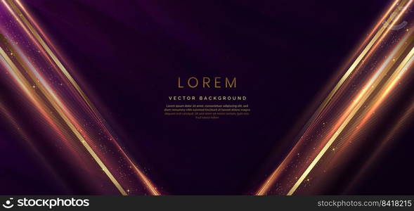 Abstract background luxury dark purple elegant geometric diagonal with gold lighting effect and sparkling with copy space for text. Template premium award design. Vector illustration