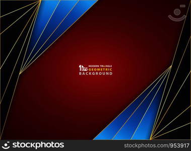 Abstract background luxury golden frame on gradient red black blue smooth soft pattern color cover. Decorating for ad, poster, brochure, print, cover artwork. Illustration vector eps10