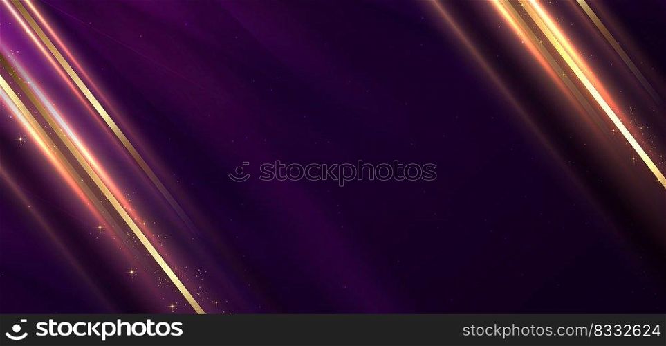Abstract background luxury purple elegant geometric diagonal with gold lighting effect and sparkling with copy space for text. Template premium award design. Vector illustration