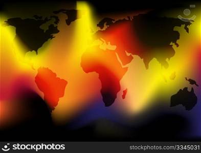 Abstract Background - Map of World on Burning Backgrond