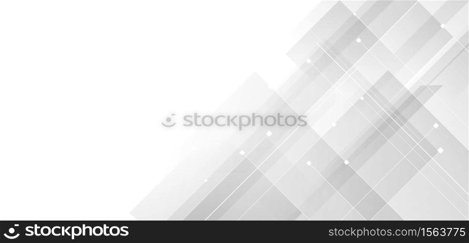 Abstract background modern technology white and gray square geometric overlapping with lines. Vector illustration