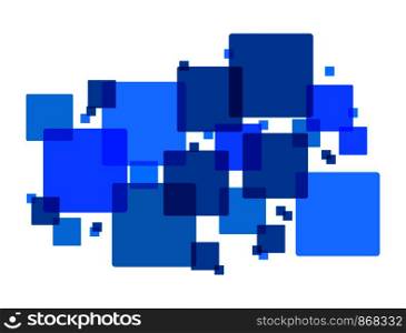 Abstract background of blue intersecting squares, simple flat design.