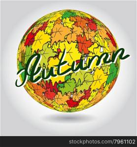 Abstract background of colorful autumn leaves in the form of a sphere