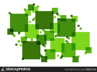 Abstract background of intersecting green squares, simple flat design.